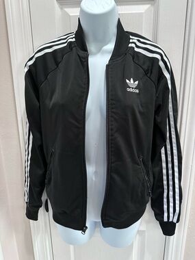 adidas Black Jacket with White Three-Stripes